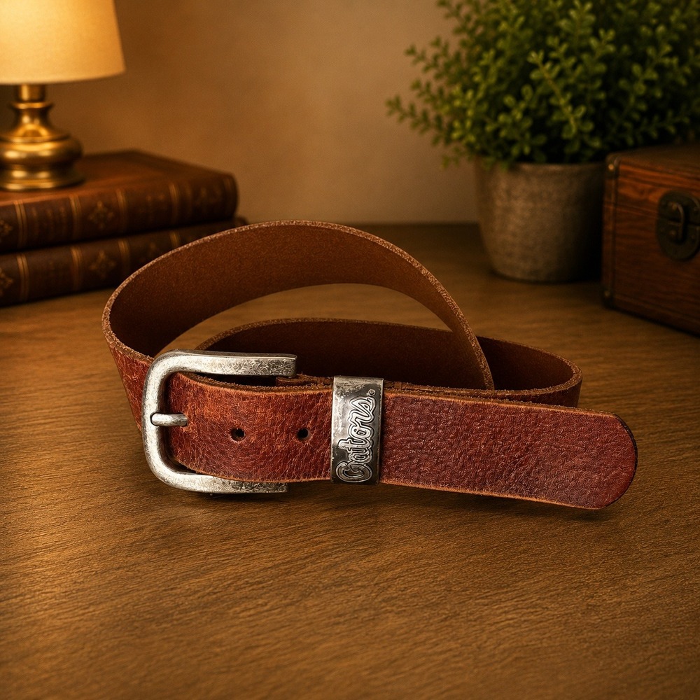 Vintage Florida Gators Leather Belt Mens Size 36 Brown Fossil Full Grain Cowhide